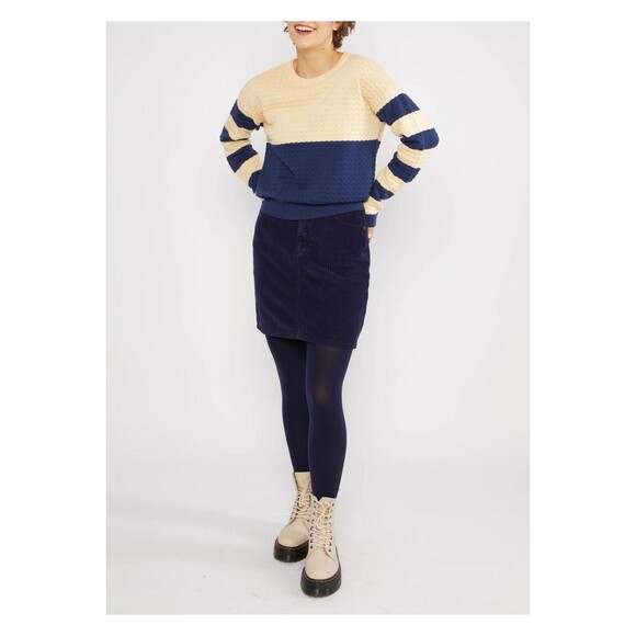 Blutsgechwister 100% Organic Cotton Striped Crew Sweater Women Size M Cream Blue - Picture 1 of 14